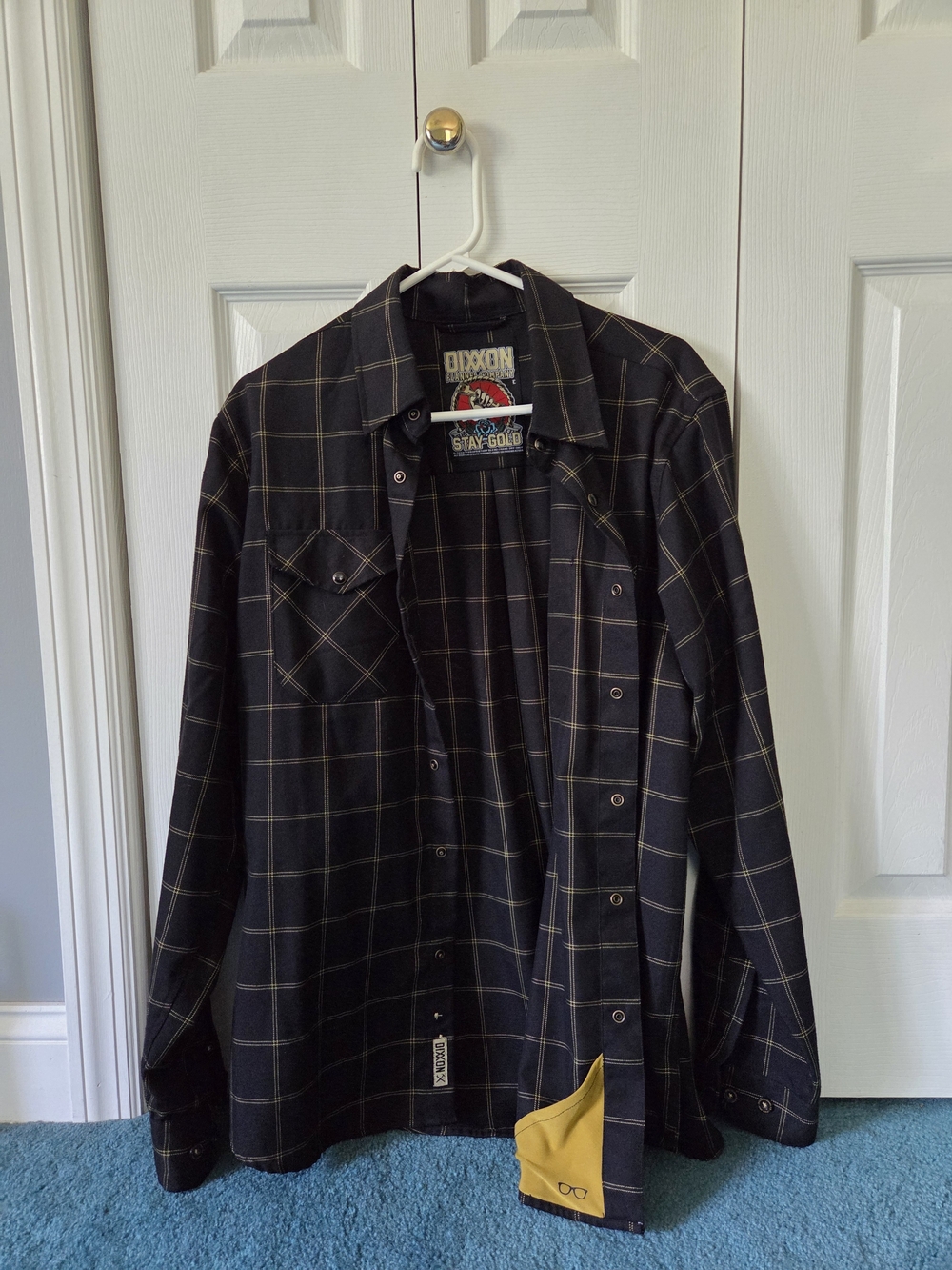 DIXXON Stay Gold Black & Gold Plaid Button-Down Shirt Size Large